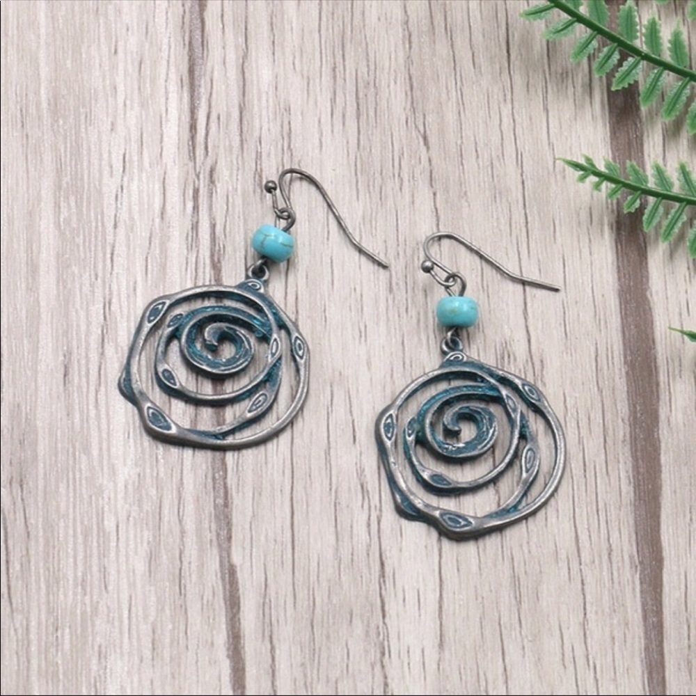 Bohemian silver & patina hammered metal earrings